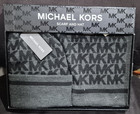 Michael Kors 2 Piece Set Hat And Scarf Black And Grey Mk Logo   98 Orig Price