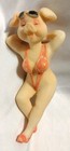 Vintage Anthropomorphic Woman Pig In Pink Bikini Sitting Resin Figurine B2