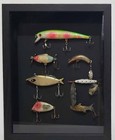 Vintage Fishing Lures Displayed In Black Shadow Box Frame - Ready To Hang