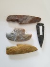 Hatchet Ulu Arrowhead Flint Spearhead Spear Point Knife Blade Display Lot Of 4