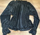 Women   s Glam Black Pleated Dress Blouse With Zippered Back Long Sleeve  Size M