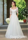 Eleagnt A-line Wedding Dresses Scoop Neck Half Sleeves Lace Applique Bridal Gown