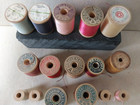 Lot Of 14 Vintage Wooden Spools - Silk   Cotton Thread Plus 4 Mini Spools