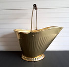 Vintage Brass Coal Hod Scuttle Bucket Brass Plated Steel With Wood Handle  17