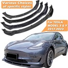 Fit Tesla Model Y Front Bumper Lip Kit Front Spoiler Wing Matte Carbon Fiber    