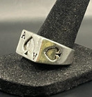 Vintage Antique Silver Tone Ace Of Spades Gambling Poker Ring - Size 10