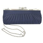 Navy Blue Pleated Evening Clutch Purse Rhinestone Bow Drop In Silver Chain Nwot