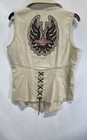 Vintage Y2k Harley-davidson Embroidered Lace Up Back Biker Vest Sz L