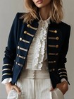 Womens Military Style Blazer Gold Button Navy Slim Fit Jacket Coat