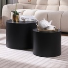 Set Of 2 Black Mdf Nesting Side Tables Wood Veneer Coffee End Table Living Room