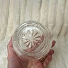 Vintage Glass Powder Jar With Lid  Decorative Cut Pattern  Approx  4 5  Diameter