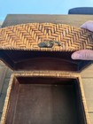 Vtg Hinged Wood Wicker Rattan  brass Woven Basket Storage Chest Trunk 9 X 8 X 7