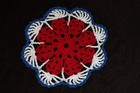 New Hand Crocheted Doily - White Red And Dark Royal