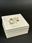 Ceramic Tile Coaster Set Floral Qty Of 6 Vintage Hand Painted Denmark 3  X 3 