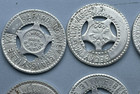  11  Vintage Good Luck Aluminum Stamped Star Tokens Personalized Coins Mostly Pa