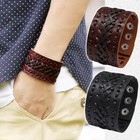 Men Punk Rock Wide Brown black Leather Cuff Bangle Bracelet Adjustable Wristband