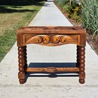 Vtg Black Forest Style Carved Wood Stool Table Bobbin Leg Footstool Bench 23 