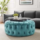 Modway Amour Modern Button Tufted Round Velvet Ottoman In Sea Blue