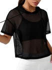 Women Fishnet Mesh Workout Crop Top Short Sleeve Cropped Hoodie X-large Black