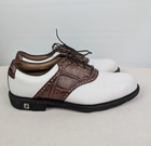 Nwob Footjoy Icon White Saddle Golf Cleats Shoes Sz 10 5 M Alligator Print