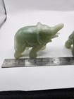 Pair Vintage Hand Carved Green Serpentine Stone Elephants 3 5  One Damaged