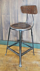Antique Industrial Factory Stool Adjustable Back Wood Seat - Usa