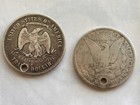 1882   1877-s Holed cleaned Silver Dollar Coins Lot Of 2 Jewelry Coins Free Sh