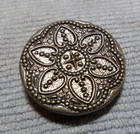 Vintage Antique Metal Picture Button Flower Design