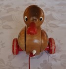 Authentic Vintage Wooden Pull Along Duck Montessori Kids Toy Czechoslovakia