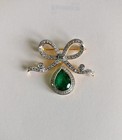 5ct Pear Cut Lab Created Emerald Women s Brooch Pin 14k Yellow Gold Finish