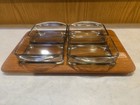 Vintage Mid Century Danish Teak Serving Tray Digsmed 4 Glass Trays