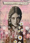Original Art Mixed Media Collage 5x7 On Art Paper  spring Wears Flowers 