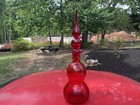 Stunning Vintage Blenko Crackled Glass Decanter   Ruby Red    Stopper     4
