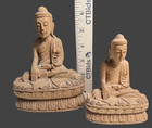Vintage Hand Carved Wooden Burmese Buddha Statues Pair - Shwedagon Pagoda Signed