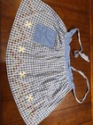 Vintage Blue Gingham Half Apron Hand Embroidered Pocket Cottage Farmhouse Retro