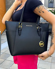 Michael Kors Charlotte Saffiano Leather Large Top Zip Tote Purse Black New    nwt