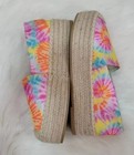 Vtg Style 70 s Colorful Pink Tie Dye Boho Hippie Platform Slip On Raffia Shoes 9