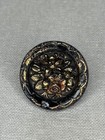 Antique Victorian Black Glass Button W gold Luster - Flowers - 11 16   