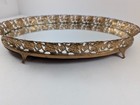 Vintage Oval Vanity Mirror Tray Victorian Gold Ornate Details Footed 13 5x9 75 