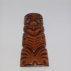 Vtg New Zealand Maori Hand Carved Wood Flat Teko Tiki Totem Statue Abalone Eyes