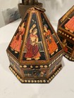 2 Indian Mughal Wood Marriage Nesting Boxes Octagonal Hand Painted 8    6 