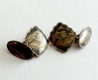 Vintage Japanese Damascene Cufflinks Black Enamel Gold Tone Mt Fuji Pagoda Huts