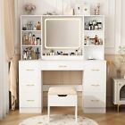 47  Large Vanity Desk With Mirror And And Power Outlet  Led Lighted Vanity Set