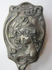 Pair Of Antique Art Nouveau Repousse Quadruple Silver Plate Hair Brushes