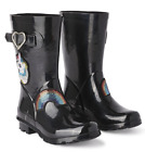 Weather Spirits Unicorn Rainbow Black Rubber Rain Boots Kids Girls Size 2 New