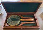 Antique Brass   Wood Turned Hand Lens Magnifying Glass Desktop Box Magnifier