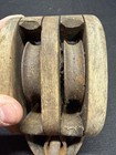 Vintage Wooden Double Block   Tackle Pulley   Iron Hook Farm Barn Nautical