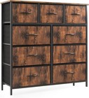 9 Storage Drawer Dresser For Bedroom Tall Wood Dresser With Fabric Storage Tower