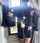 Vintage Silk Handmade Authentic Short Kimono - Black With Pink Orchids