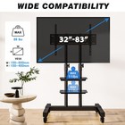 Rolling Mobile Tv Stand With Wheels For 32 To 83 Inch Tvs  Modern Black Shelves
